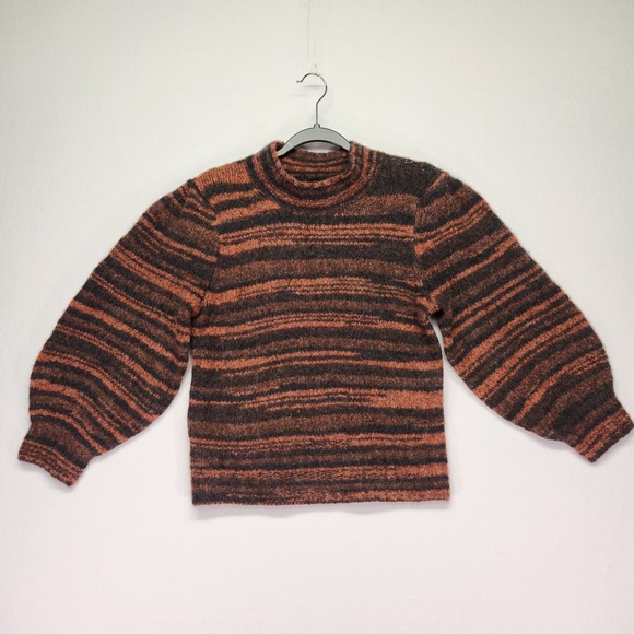 Veronica Beard Lumina Crewneck Pullover Stripe Orange Black Sweater Small - Picture 2 of 7